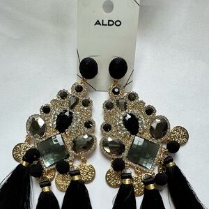 ALDO- ESCANABA Black and Gold Chandelier Earrings with Rhinestones